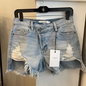 Light Washed Distressed Denim Shorts